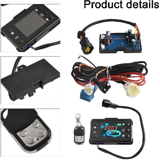Diesel Air Heater LCD Monitor Switch Control Board Set with Remote Control, 12V/24V Compatible 30-40°C Temperature Range for 2kw/5kw/8kw Car Truck