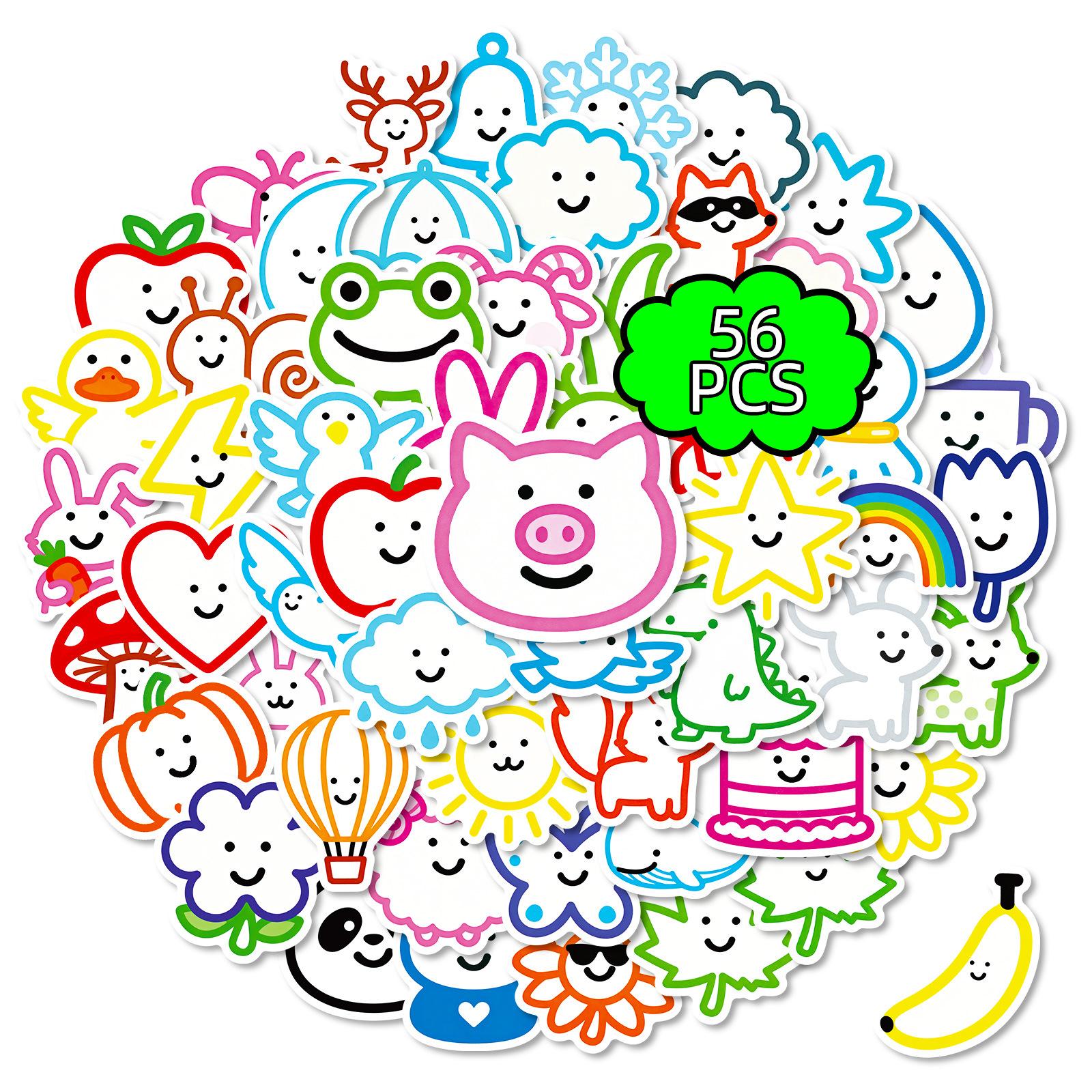 56 Smiley Face Cute Cartoon Stickers Cute Animal Fruit Smiley Face Elements Hand Account Decoration Childlike Stickers