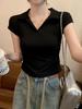 Spicy Girl Slimming Irregular Pleated Cropped Polo T-shirt for Women