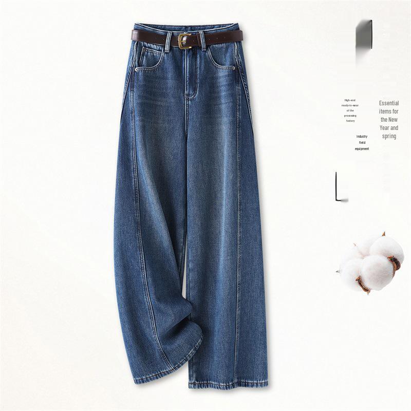 

Stylish Light Blue Plush-Lined Wide-Leg Jeans for Women - Conceals & Flatters, Perfect for Spring/Autumn 2026. M / 27【95-105 jin】