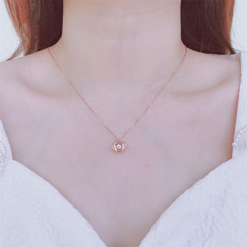 Purple Gold Diamond Crown Pendant, Fashionable And Exquisite Trend Simple Rose Gold Plated Necklace