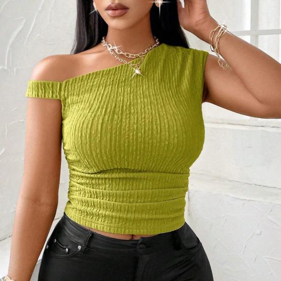 Damen Tops Asymmetrisches Design Normale Passform Tops Asymmetrischer Schräger Kragen Kurzarm