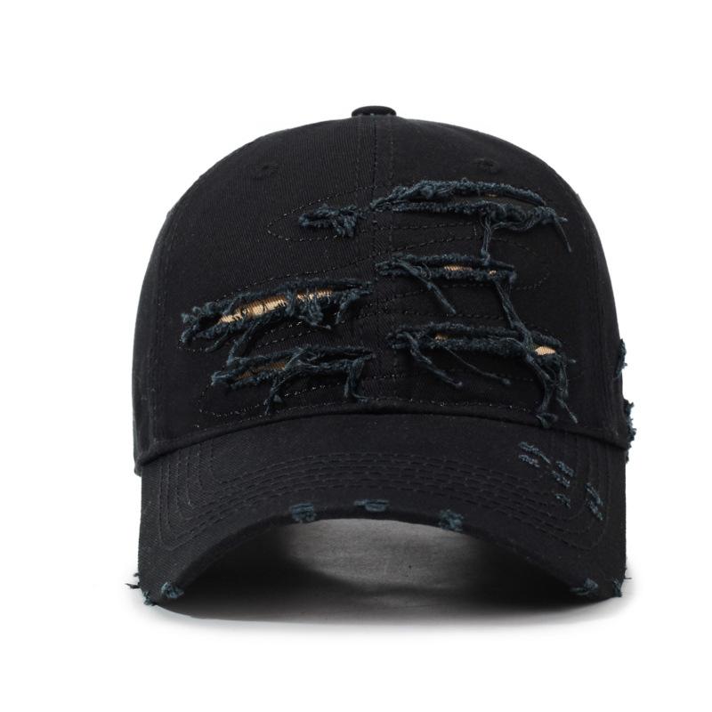 Distressed Trendy Hip-Hop Hole Breaking Ripped Baseball Cap Vintage Washed Retro Duckbill Cap Korean Ins Deep Top Sunshade