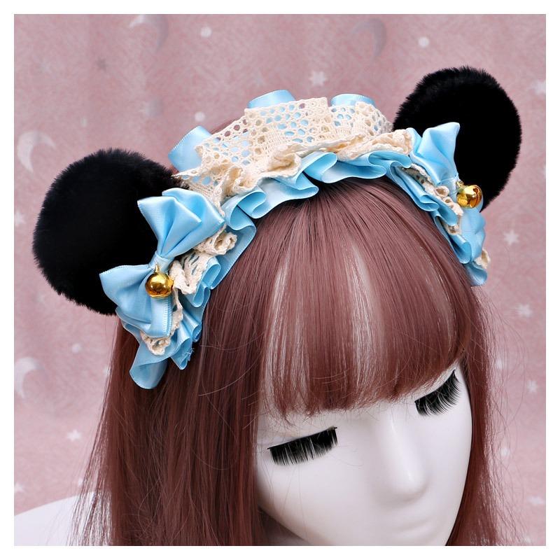 A handmade olita animal ear headband, Lolita jewelry, lace bear ear headband.