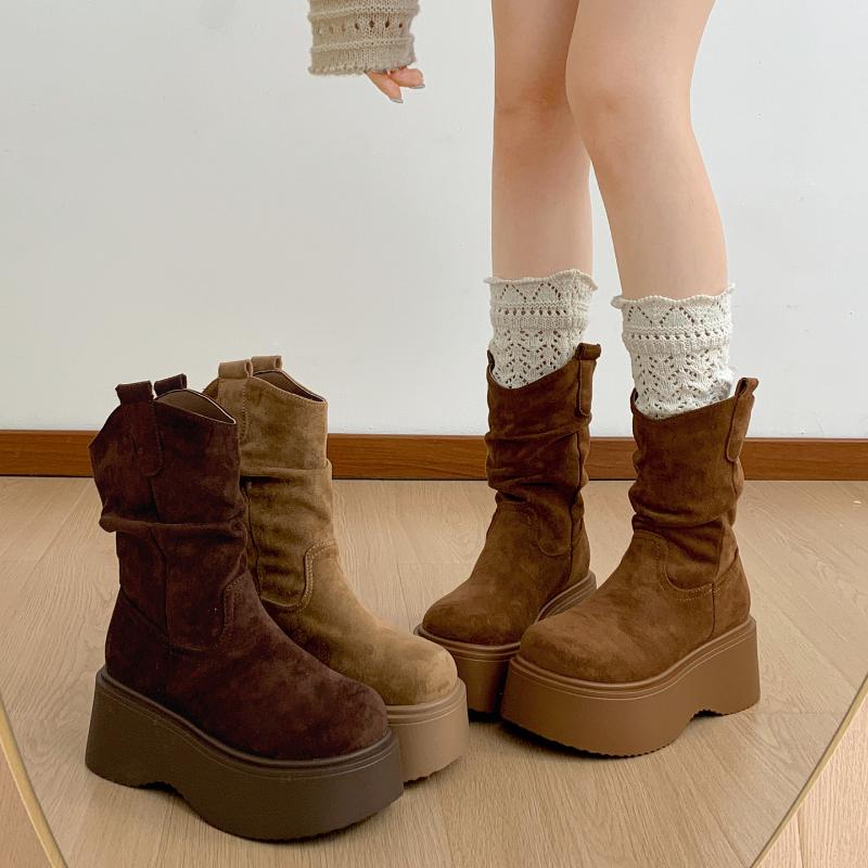 Chunky Platform Thick Sole Woman Ankle Boots Design Round Toe Slip On Shoes 2026 Autumn Winter Short Botas Para Mujer