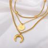 Titanium Steel Multi-layer Moon Disc Pendant Necklace Female Retro Style High-end Temperament Stacked Collarbone Chain