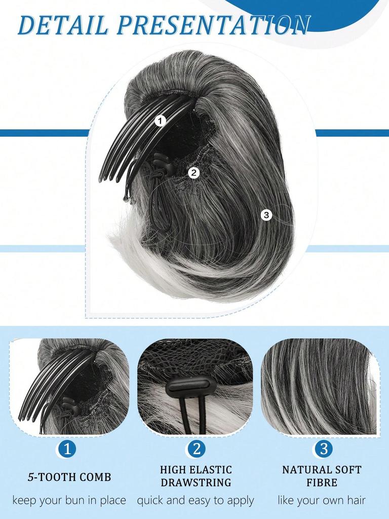 Synthetischer kurzer Pferdeschwanz, 6 Zoll, Dutt, Haarkamm, Clip, Haarbündel, verstellbarer Pferdeschwanz mit Kordelzug, synthetisches Haarteil, weibliche Verlängerung