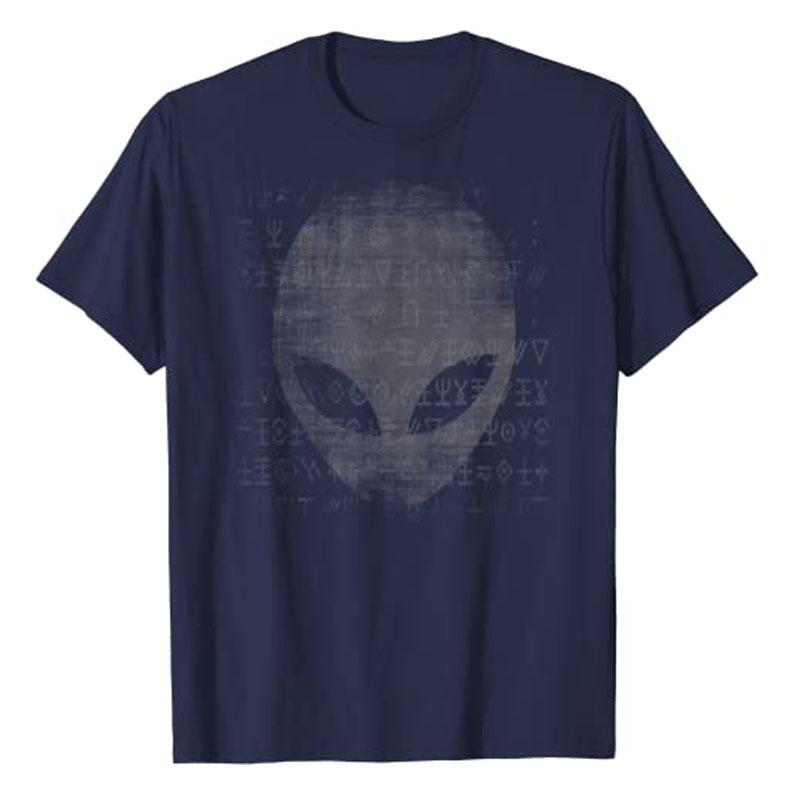 

Alien Head Shirt Aliens Symbols Writing UFO T-Shirts Space Buffs Graphic Tee Y2k Top Funny Conspiracy Theorists Outfits Gifts 4XL