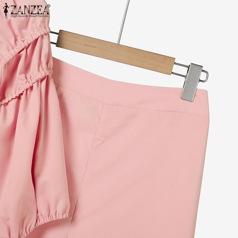 ZANZEA Damen Halbarm Bluse und Hose Sommer Zweiteiler Anzugsets