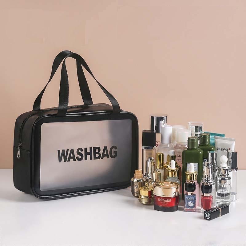1/3pcs Transparent Makeup And Toiletries Bag, Large Capacity Pvc Semi Transparent Frosted Portable Storage Bag