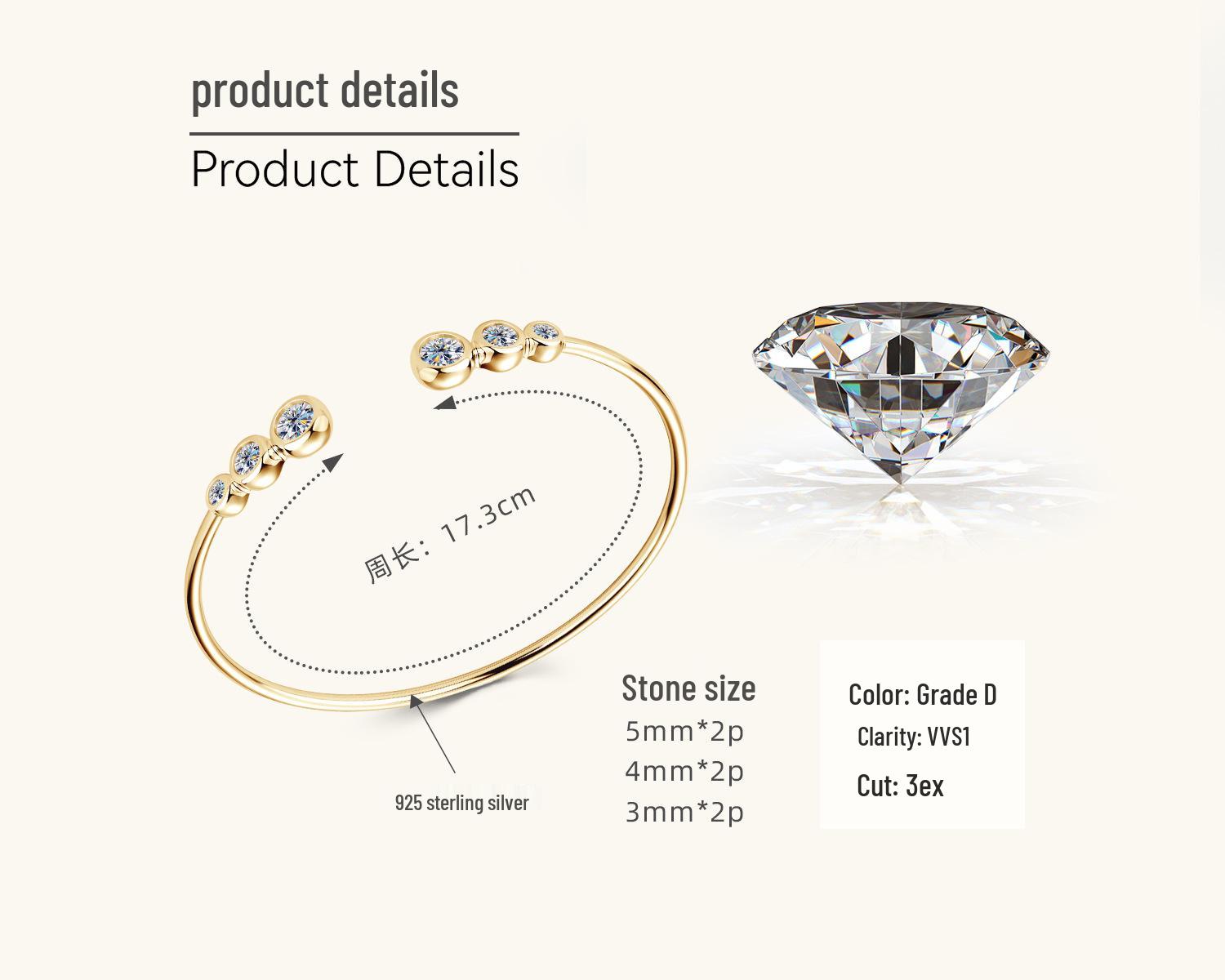 

Элегантный браслет с муассанитом для женщин: Модный дизайн из стерлингового серебра 925 пробы высокого класса 1.8 Carat