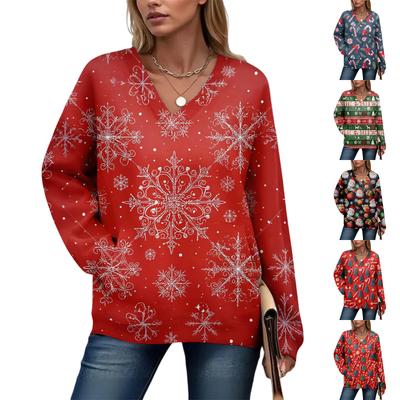 Damen Lässig Und Modisch Weihnachts-Print Langarmshirt
