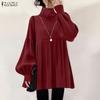 ZANZEA Women Casual Turtleneck Loose Long Sleeve Solid Blouse