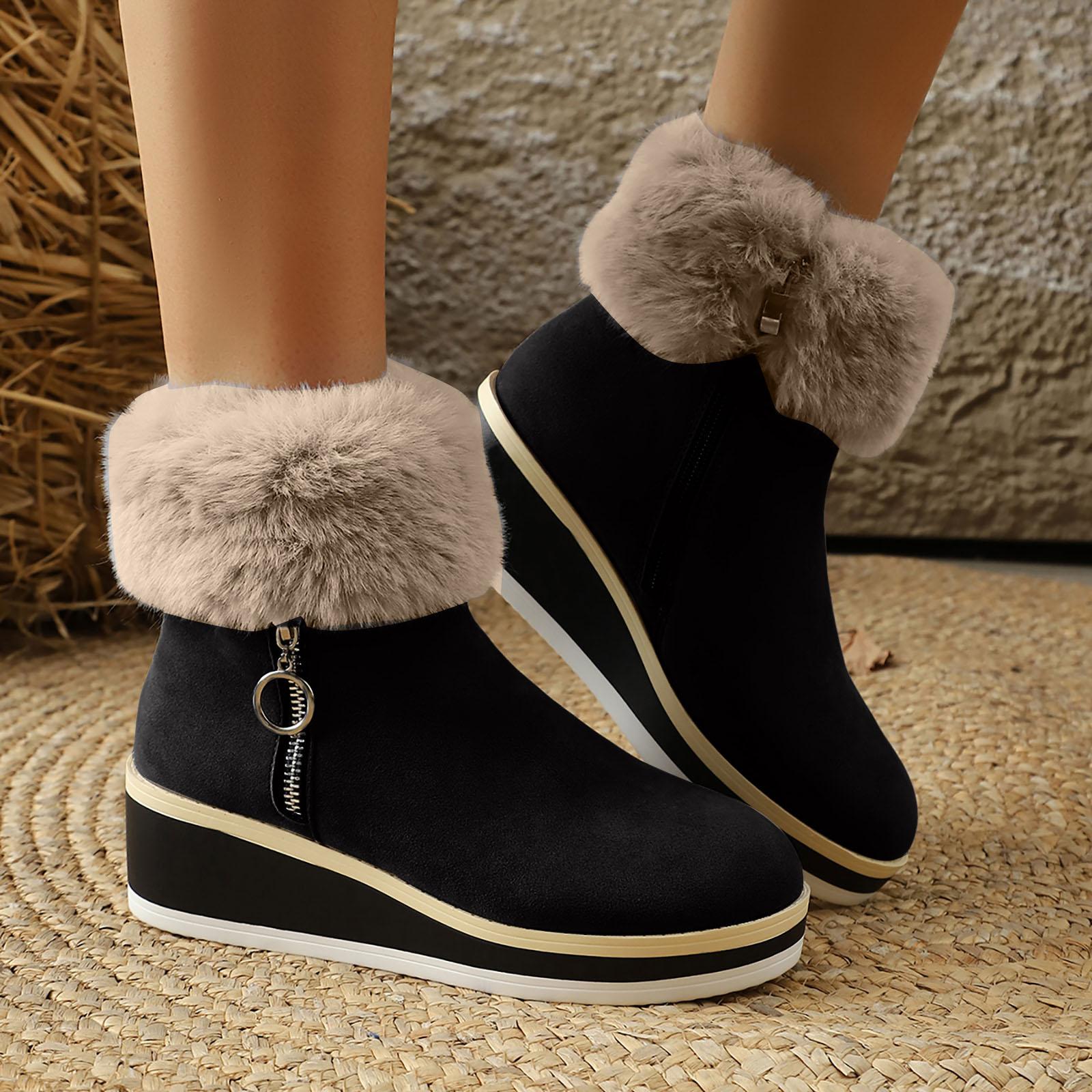

Women s Low Heeled Wedge Boots Fleece Lined And Thickened Trendy Fashion Boots Wide Calf Boots with Heels 36 чорний