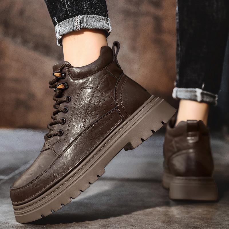 Fashion Casual leather men's boots Fashionable retro design style Leisure Business Party outdoor street walking thick soled Office shoes