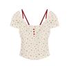 Design Sense with Chest Pad Pure Desire Fake Two Pieces Floral Short Sleeves Women's Summer Sexy Backless Slim Beautiful Short Top