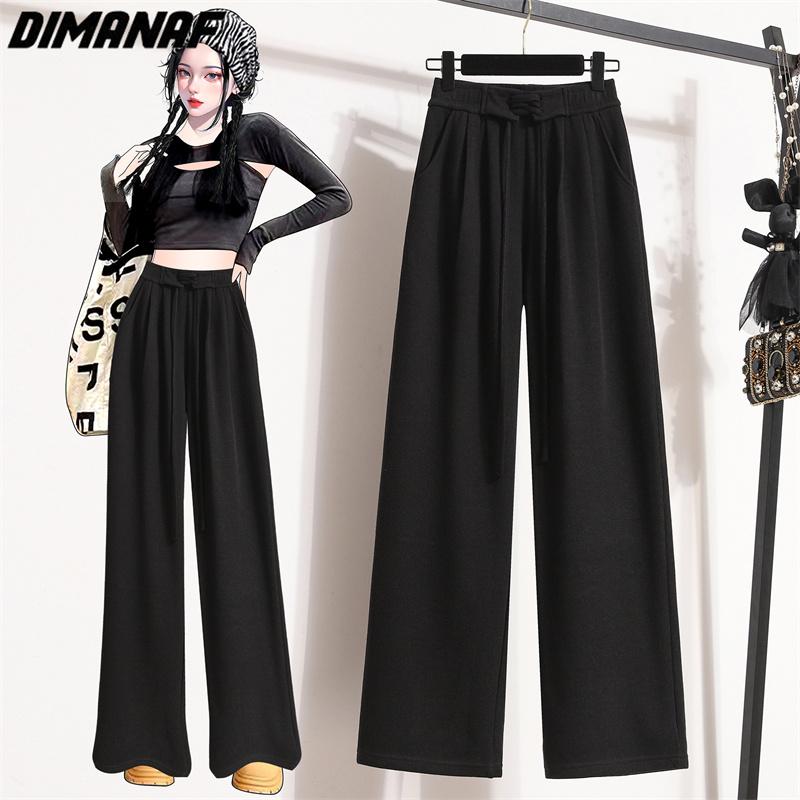 

DIMANAF 2024 Большие размеры Длинные брюки Женские эластичные свободные винтажные хлопковые свободные с высокой талией однотонные повседневные женские базовые брюки полной длины 4XL чёрный