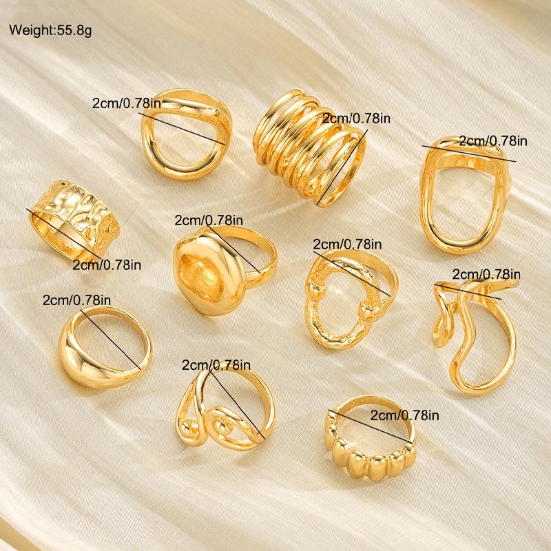 New 10Pcs Geometric Gold Rings Set for Women Vintage Fashion Jewelry Smooth Irregular Party Rings