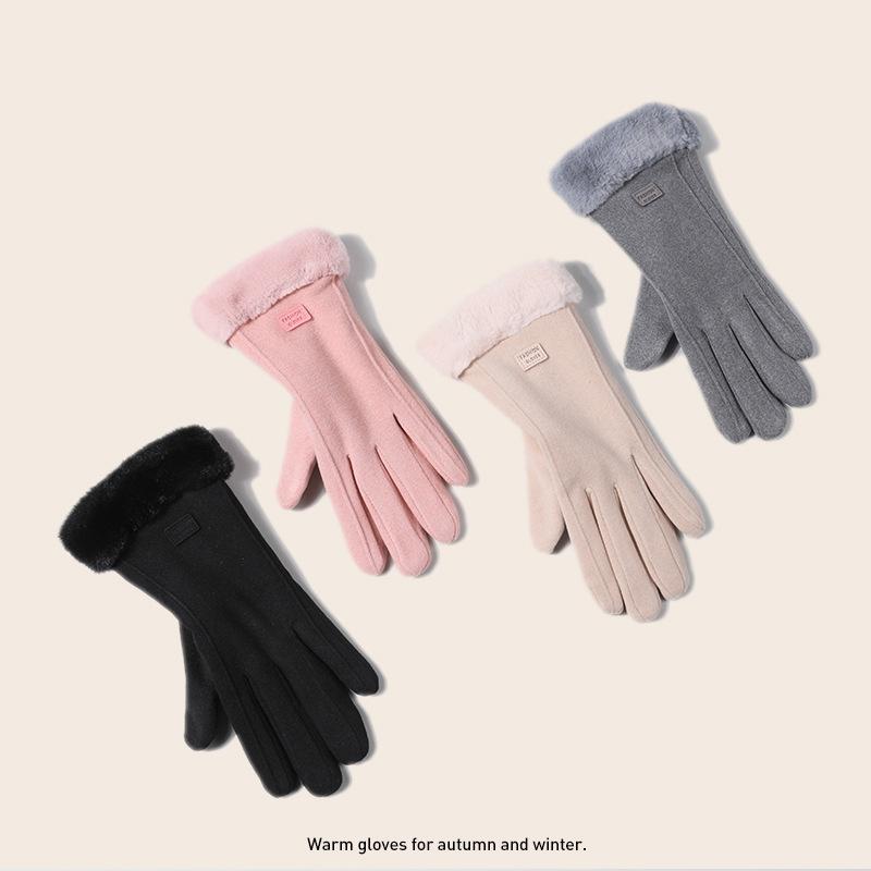 Cute Gloves for Women In Winter Plus Velvet Thickened Warm Korean Version Driving and Riding Tram Preventing Cold Riding Touch Screen