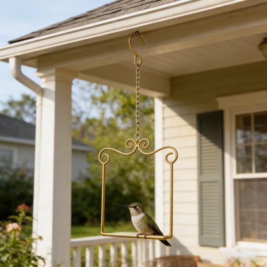 Metal Frame Hummingbird Swings And Perches Outdoor Wild Bird Perch with Wooden Dowel And Hanging Chain for Trunk Lawn Patio Garden