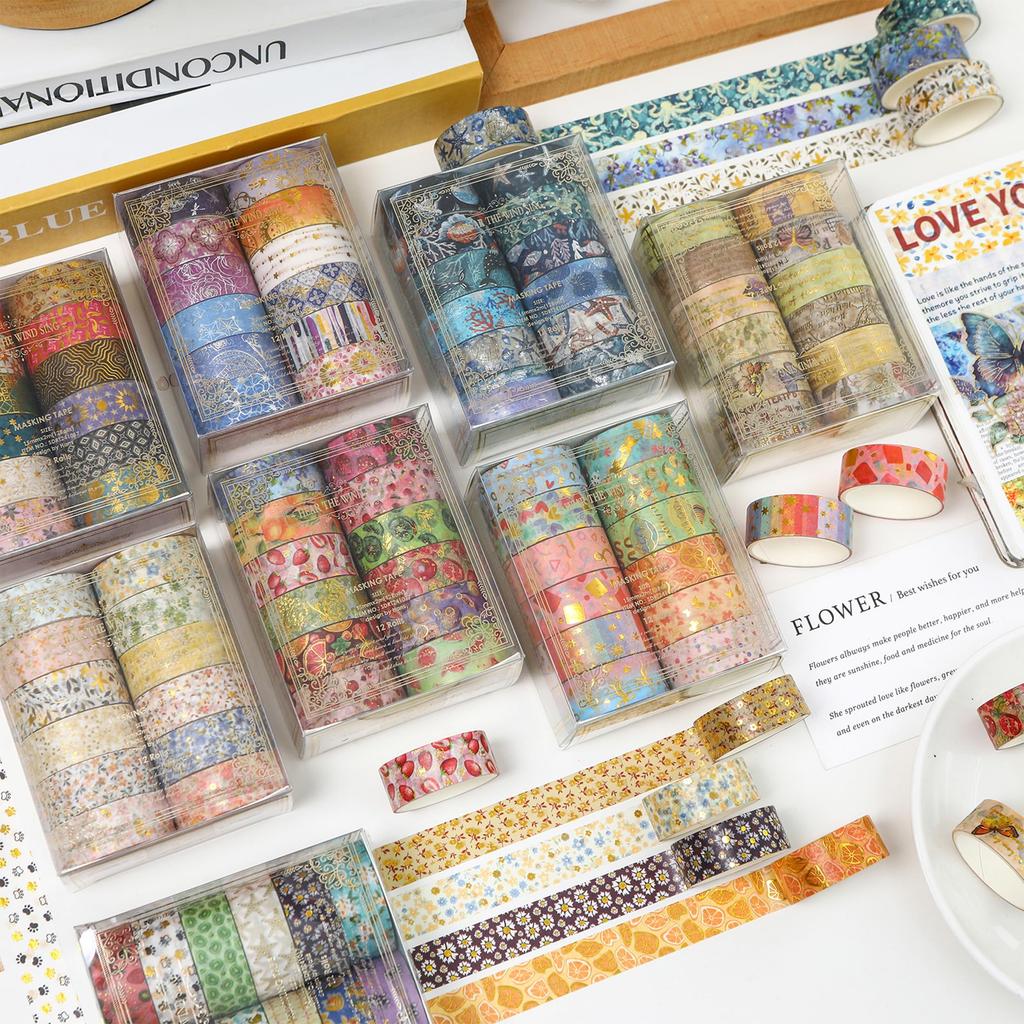 Songdao Washi Tape Basic Pattern Set Gold and Silver Foil Stamped Charming Masking Tape Patterns Perfect for and Gift Wrapping 15mm x 2m Dreamy