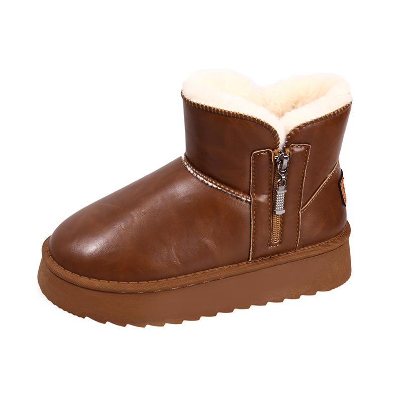 Processing custom winter snow boots piled thickened cotton boots non-slip thick sole heightening versatile fur integrated women's cotton shoes