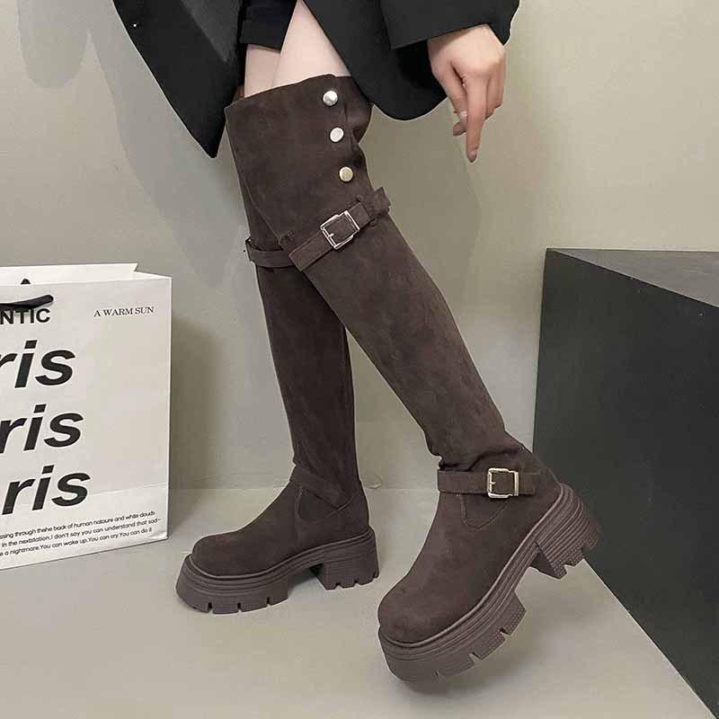 Modny temperament Małe kozaki za kolano na grubej podeszwie Buty damskie 2025 Nowe letnie cienkie wysokie buty rycerskie