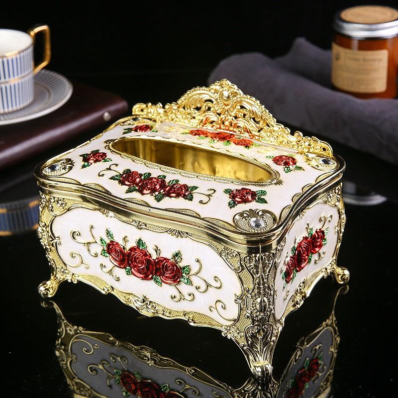 Embossed Rose Tissue Boxes Storage Napkin Holder Paper Case Organizer Ornament Craft Desktop Tissue Plastic Kitchen Tissue Box