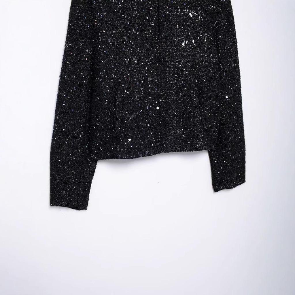 2024 Autumn Women's European Style Sequined Round Neck Long Sleeve Blazer