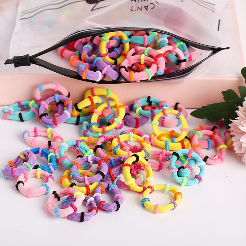 100Pcs/bag High Elasticity Hair Rope Candy Color Bamboo Joint Hair Ring for Kids Girls