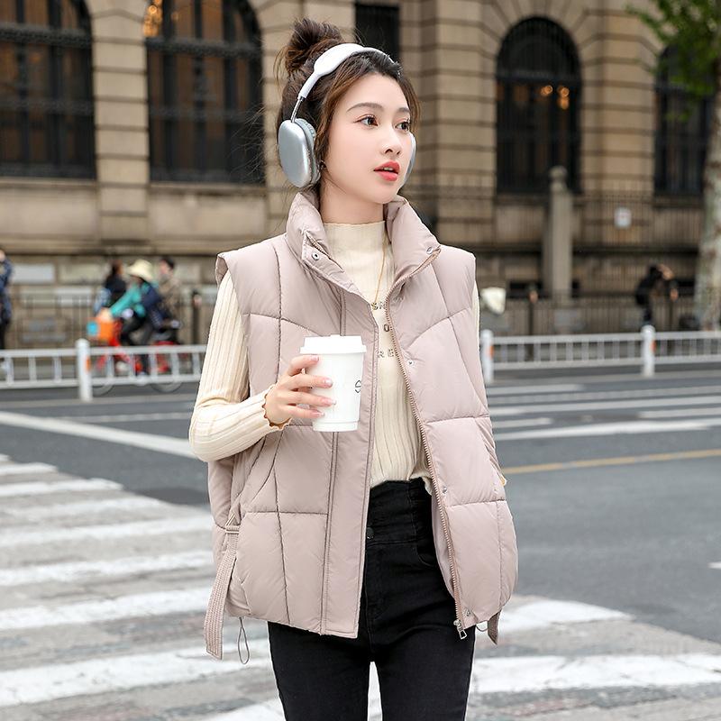 

Короткий жилет из хлопка для женщин, осень и зима, новый модный свободный жилет с воротником-стойкой, универсальный и тонкий внешний жилет XL recommends 140-80kg хаки