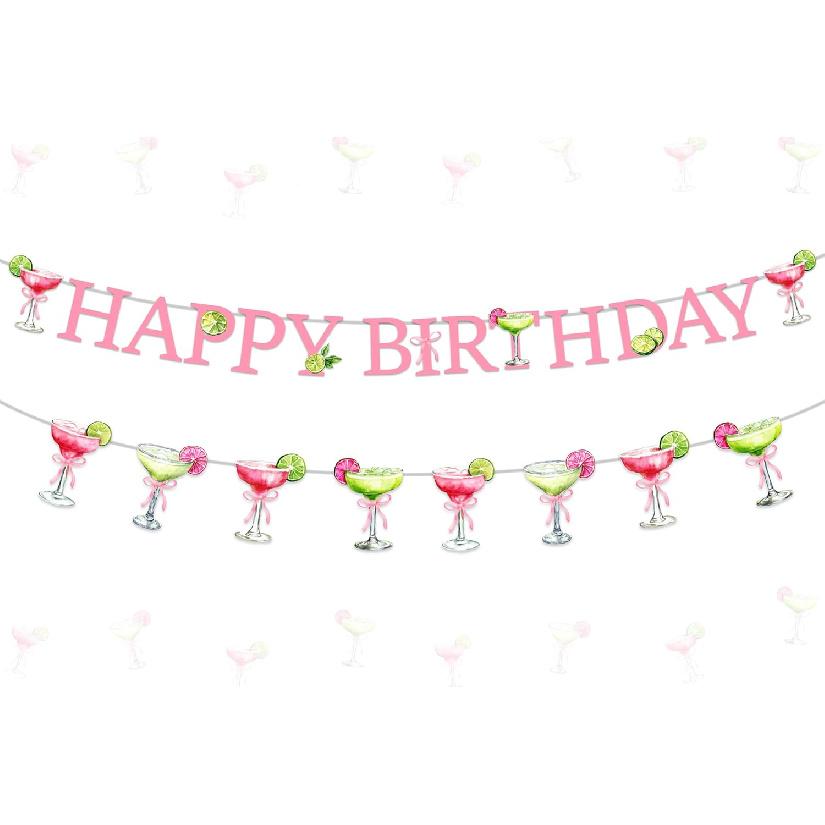 Margarita Party Decorations Banner Pink Margarita Happy Birthday Banner Green Cocktail Lemon Margarita Garland for Girls Margaritas Birthday Partys