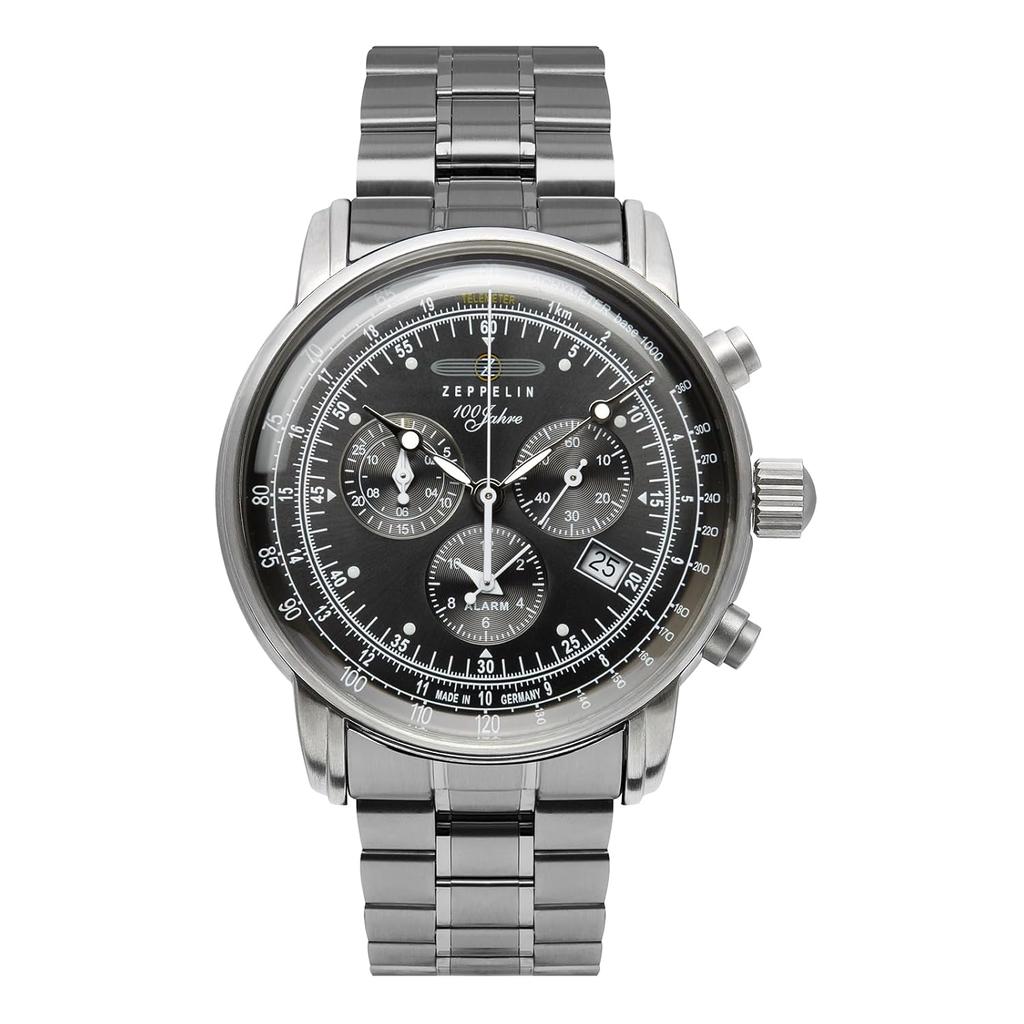 ZEPPELIN Mens Watch 100th Anniversary Series 7680-MB2 Quartz 5 Atmospheres Water Resistant Mineral Glass Gray Dial Stainless Steel