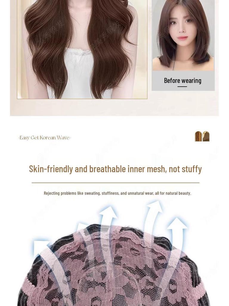 Women's Natural Long Full Cap Wig with Realistic Large Waves and Seamless Middle Part Bangs