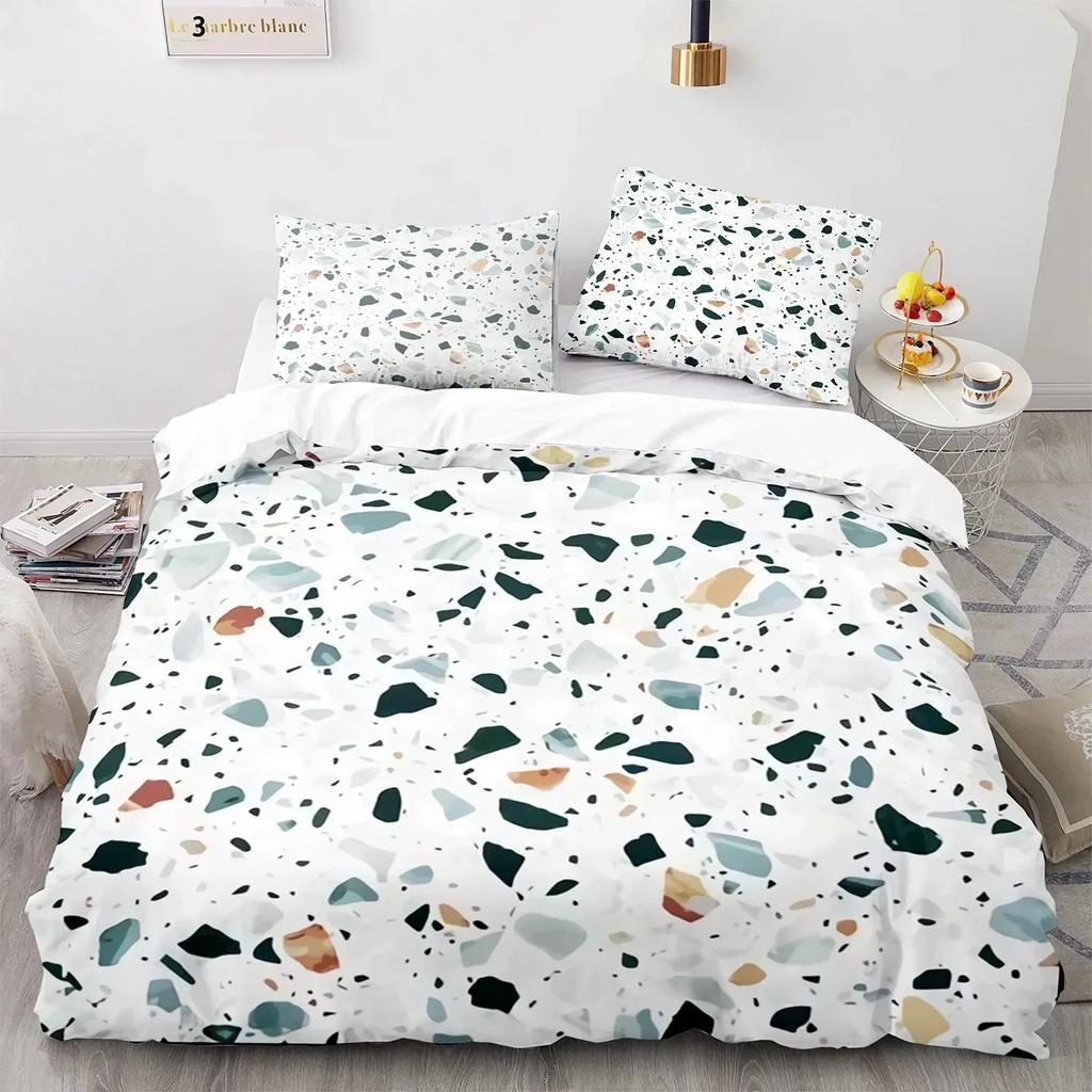 White Gold Abstract Marble Texture Bedding Set Boys Girls Twin Queen Size Duvet Cover Pillowcase Bed Kids Adult