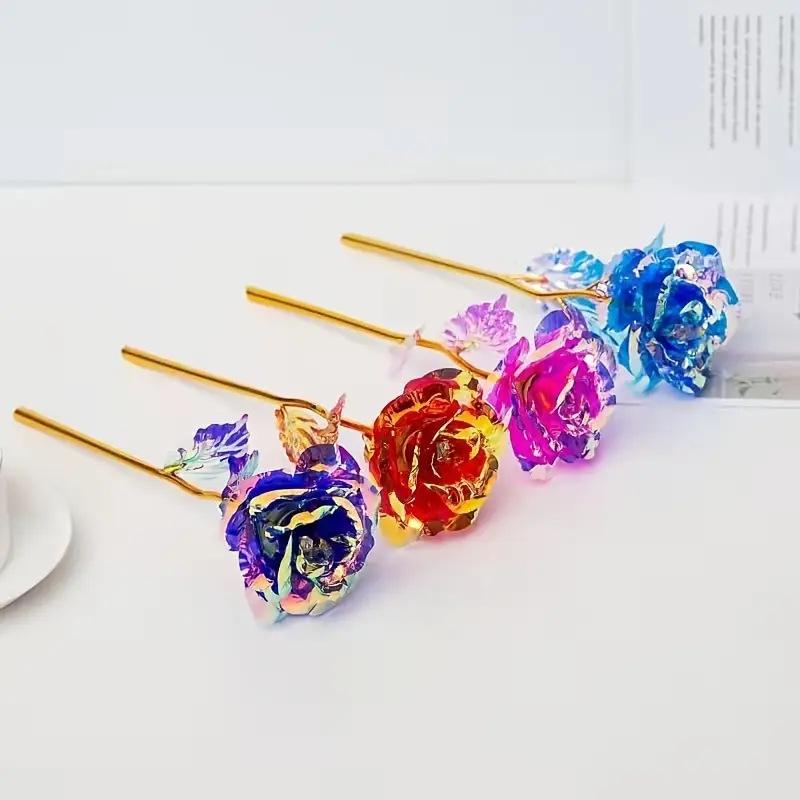 Seven-Color Preserved Rose with Gold Foil - Handmade Floral Gift for Valentine's and Mother's Day