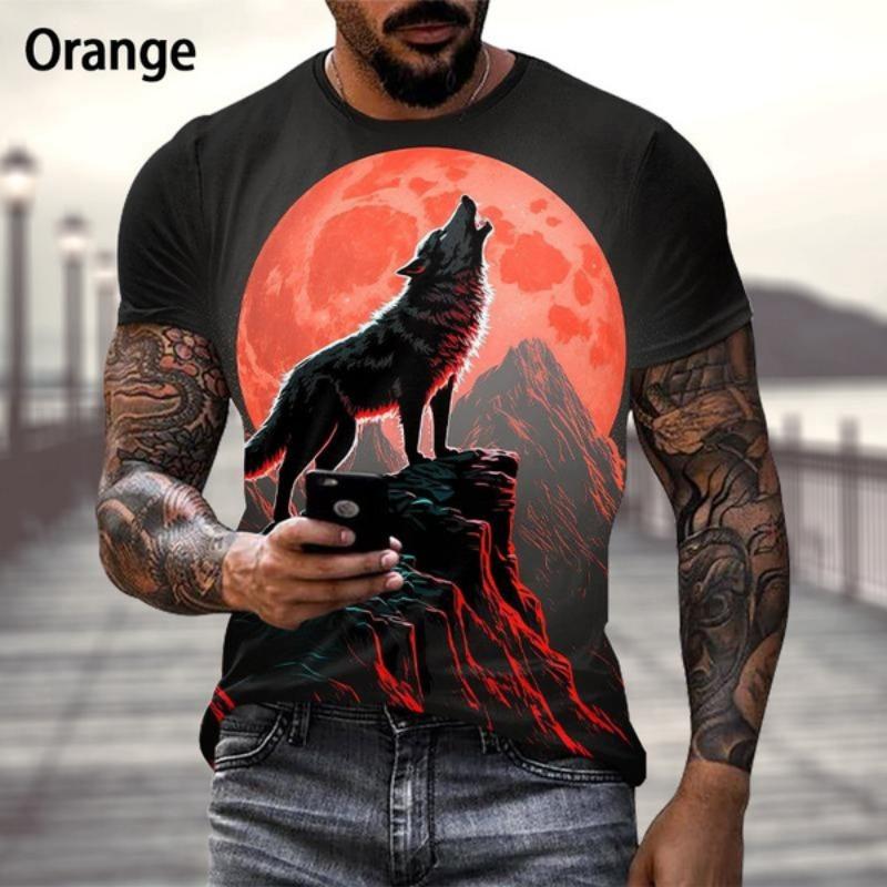 New Men's Fashion 3D Wolf Printed T-shirt Personality Cool Printing Graphic T-shirt Short Sleeve T-shirt