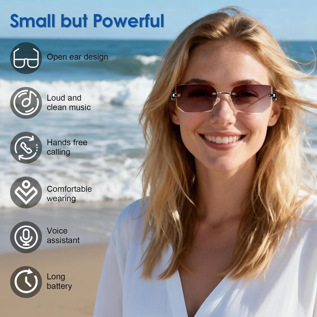 AI Smart Bluetooth Frameless Sunglasses with UV Protection and Photochromic Lenses, for Music and Calls