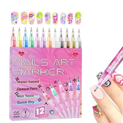 Nagelkunststifte 12 Farben Schnelltrocknend Wasserdicht Nagelmarker für Gelnagelmalerei Liner & Home Salon Nagelkunstwerkzeuge