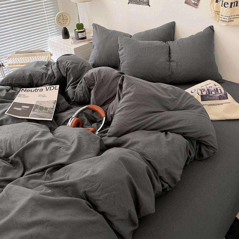 G5Z Cotton Bedding Set - Simple Solid Color, 3 or 4-Piece Options for Double or Single Bed