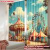 2D Flat Printing 2pcs Curtain Curtains Festive Carnival Rides Scene Digital Printed Polyester Drapes Festive Wall Decor for Door