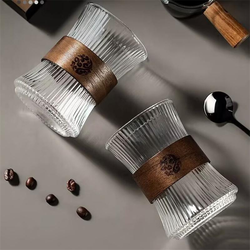 260ml Vertical Stripe Heat-resistant Glass Coffee Mug Walnut Cup Sleeve Glass Cup Coffeeware Beautiful Tea Mugs