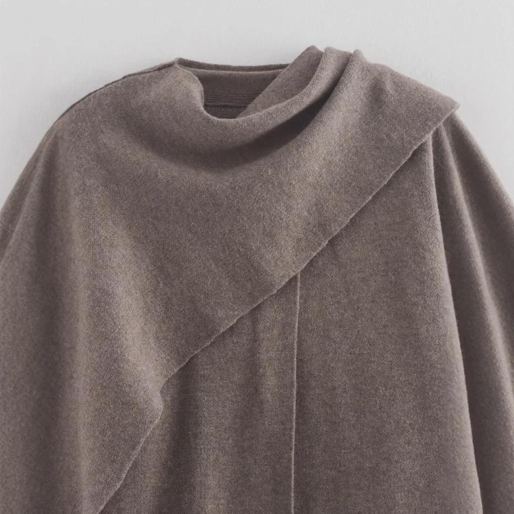 Women's Asymmetric Knitted Scarf Jacket - Fall/Winter 2025 European & American Style