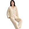 100% Cotton Women's Pajama Set Autumn Winter Soft Comfortable Cardigan Homewear Outerwear Beige Coffee