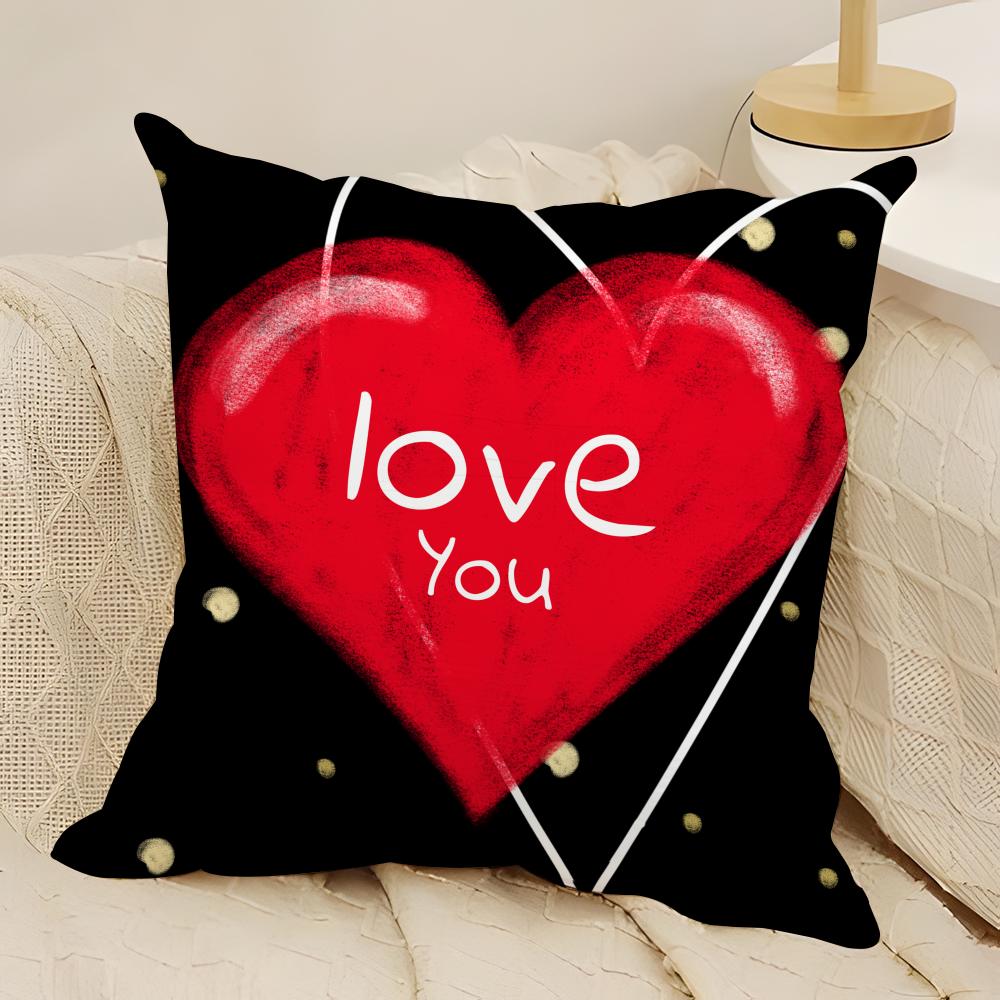 Valentine Red Heart Pillow Case Natural Linen Double-Sided Printing Sofa Home Decor Cushion Cover