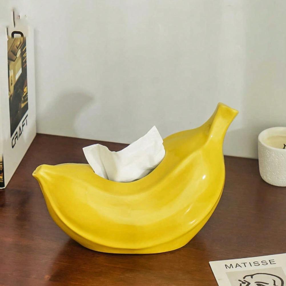 Creative Banana Tissue Box Ceramic Tissue Case Living Room Coffee Table Napkin Holder Dining Table Decoration Bedroom Ornament