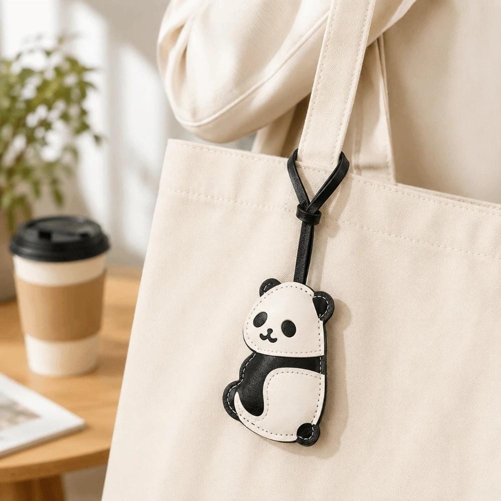 PU Leather Panda Pendant Lanyard Ornaments Bag Hanging Charms Trendy Panda Keychain Men