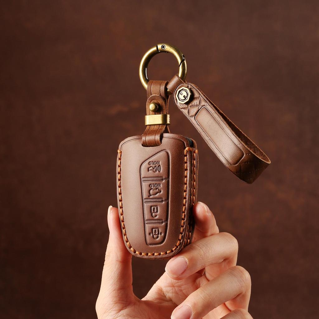 Moderne IX45 Handgefertigte Schlüsselhülle aus Rindsleder - Kreative Schutzhülle mit Schnalle