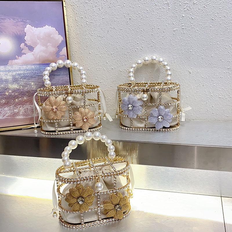 Design Bags Rhinestones Heavy Industry Metal Flowers Cage Fashion Trend Dinner Messenger Bag