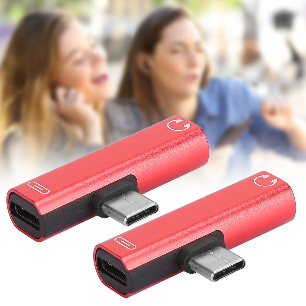 2Pcs 2 in 1 TypeC to 3.5mm Assist o Cable Wire Charger Headset Distributor Adapter(rouge )